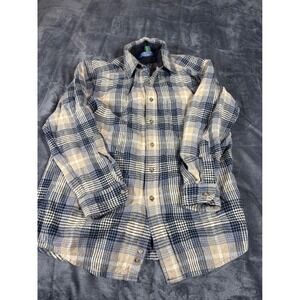Pendleton Blue Tan Plaid Wool Button Down Shirt Mens Medium Machine Washable‎